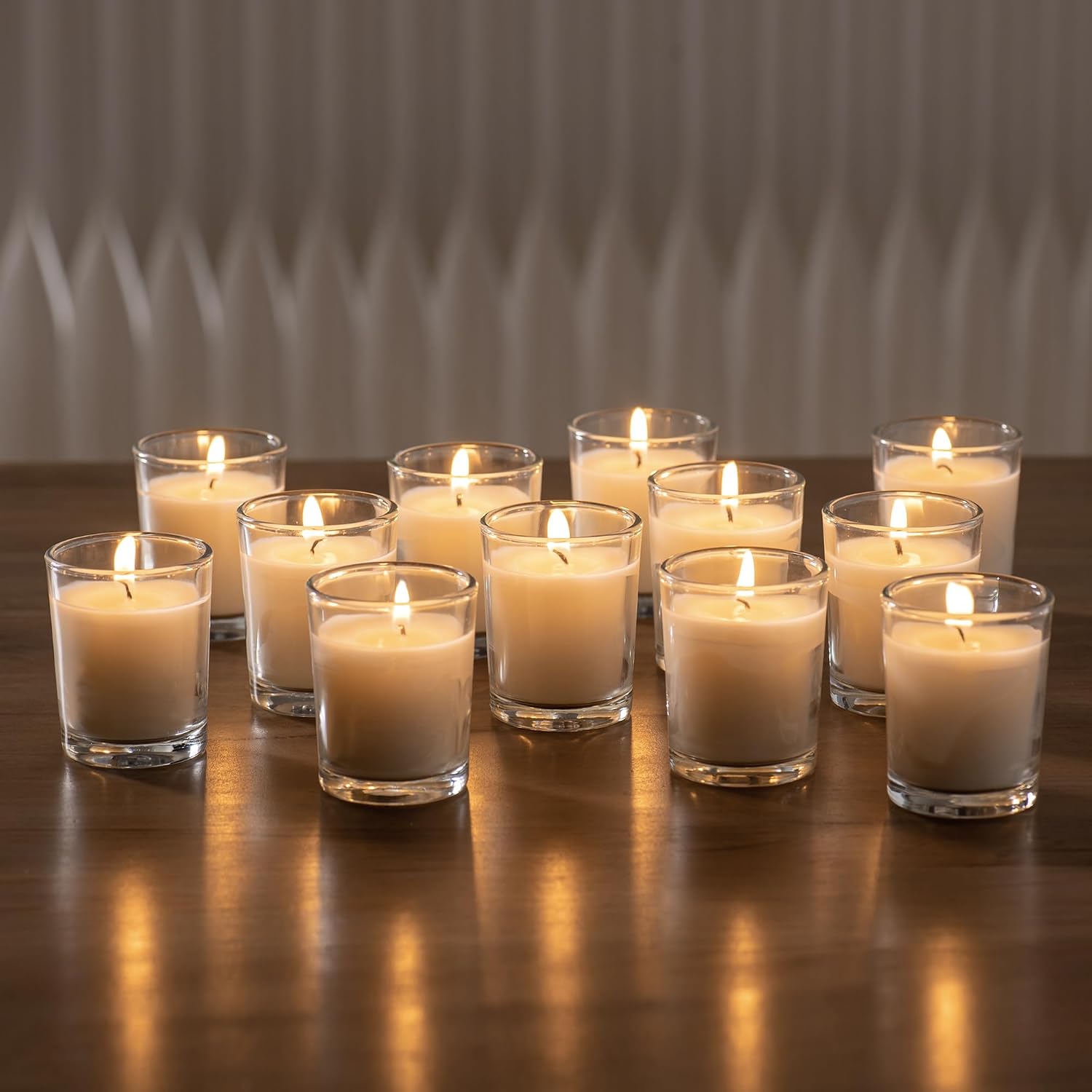 24 Warm White Votive Candles in Glass