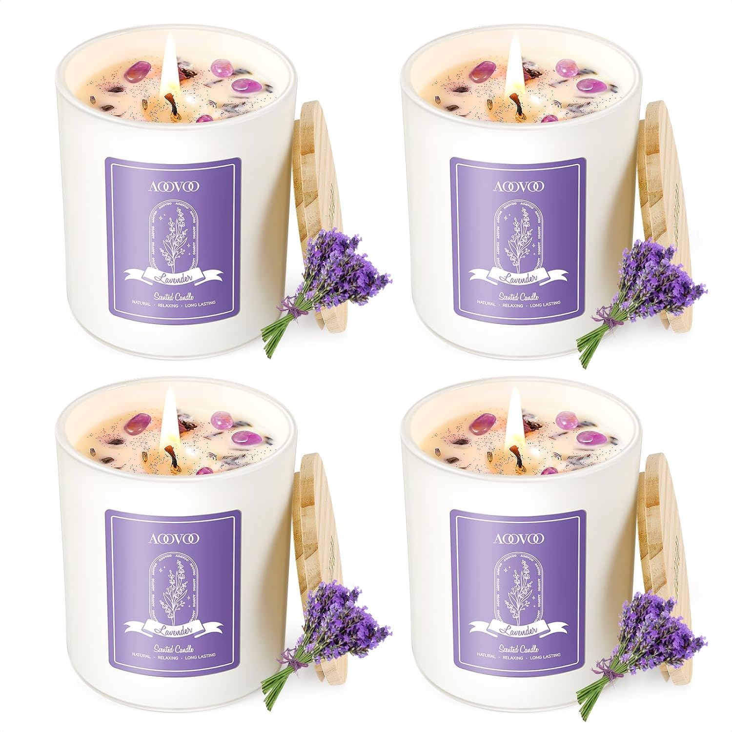 Four Lavender Crystal Jar Candles
