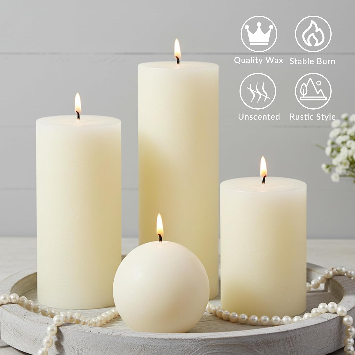 Four-Piece Unscented Ivory Candle Set