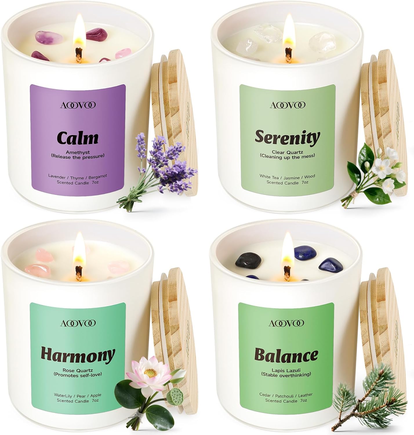 Four Scented Jar Candles with Crystals