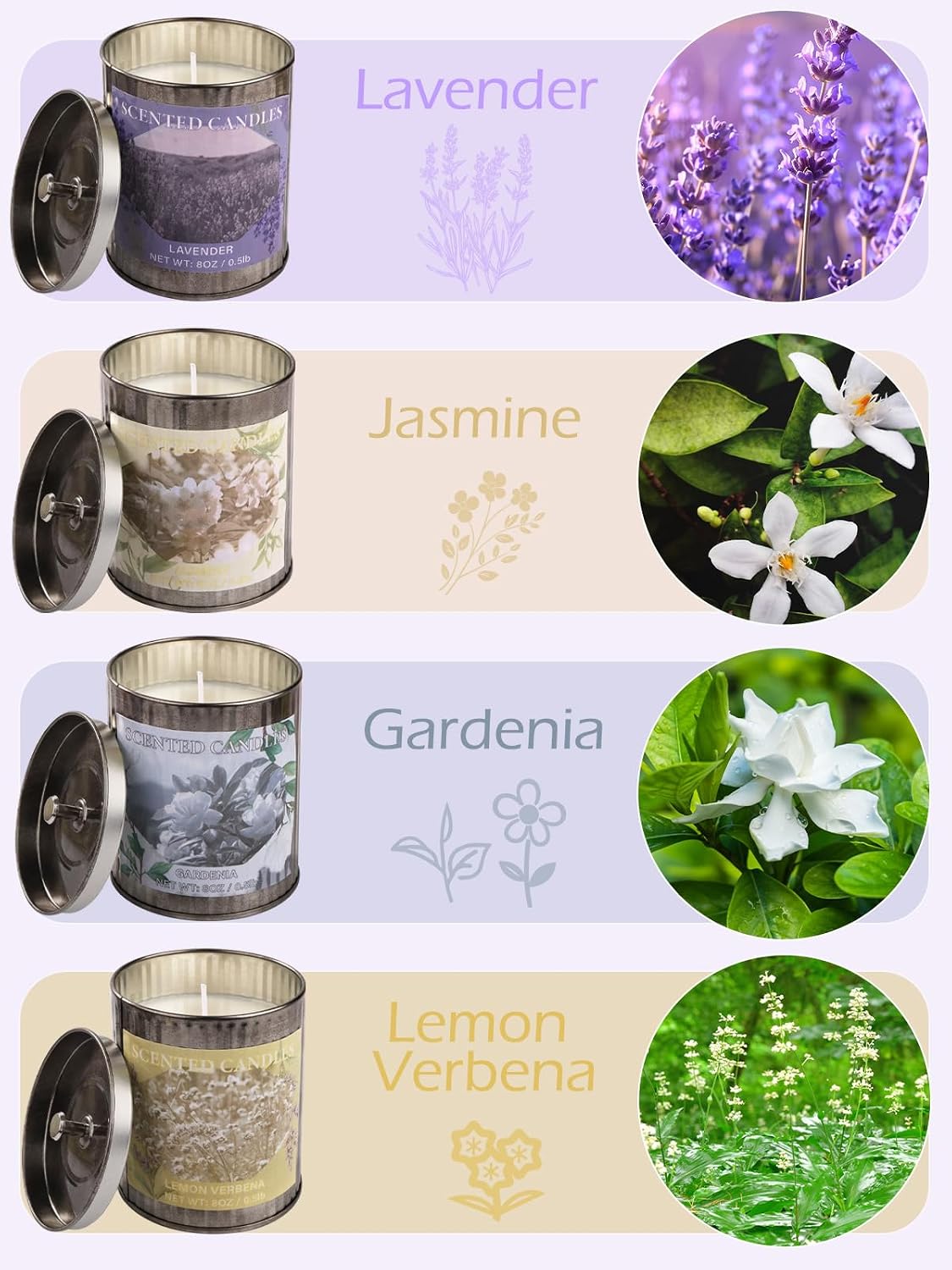 Four Scented Tin Jar Candles