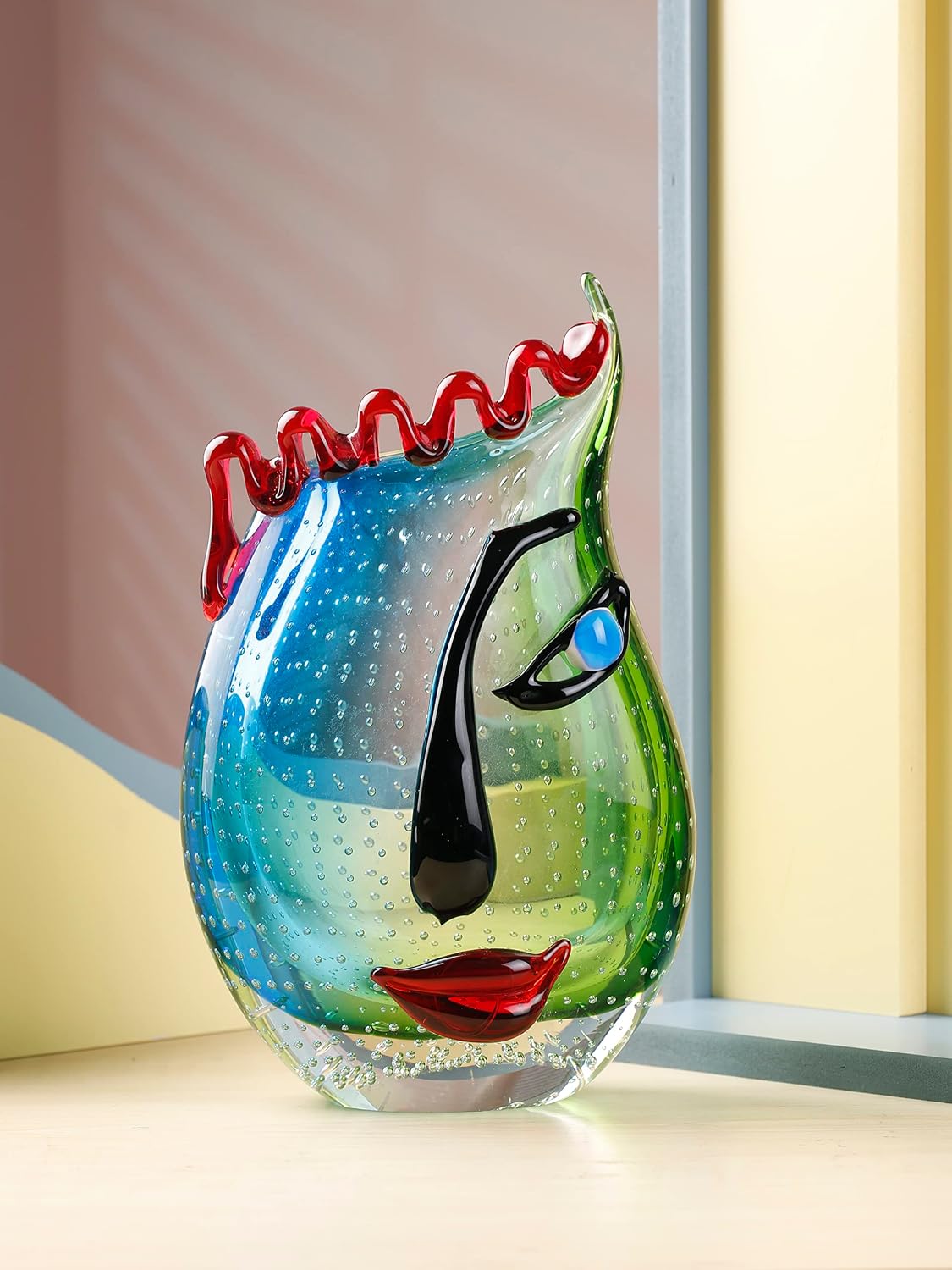 Multicoloured Art Glass Face Vase