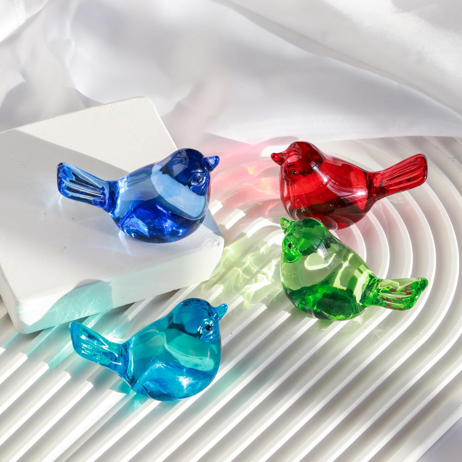 Pair of Green Glass Bird Figurines