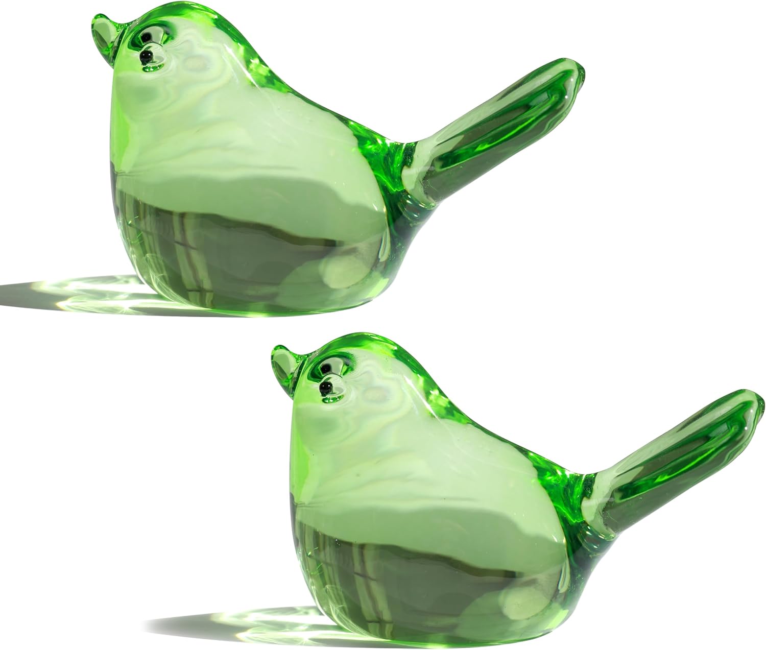 Pair of Green Glass Bird Figurines