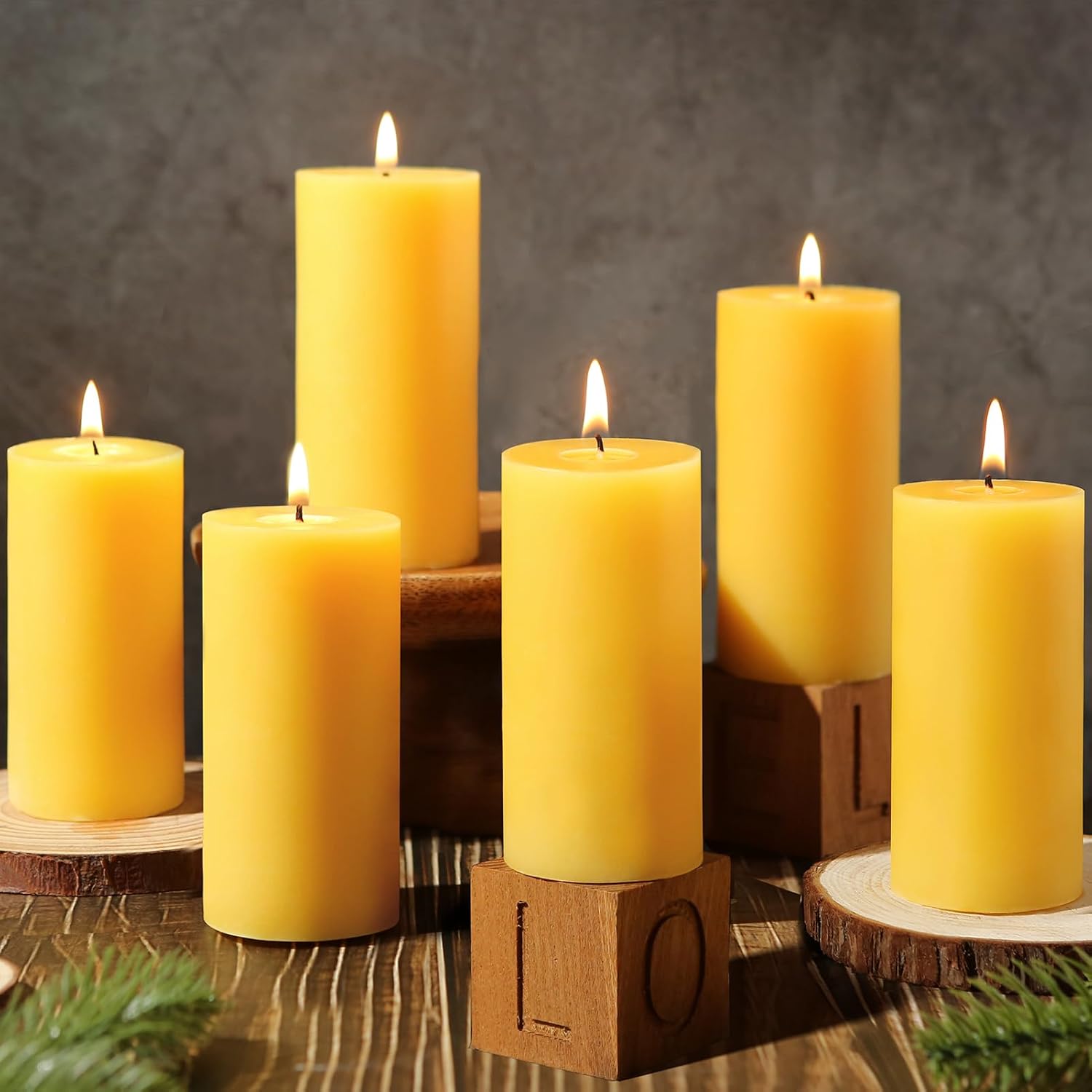 Six Unscented Beeswax Pillar Candles