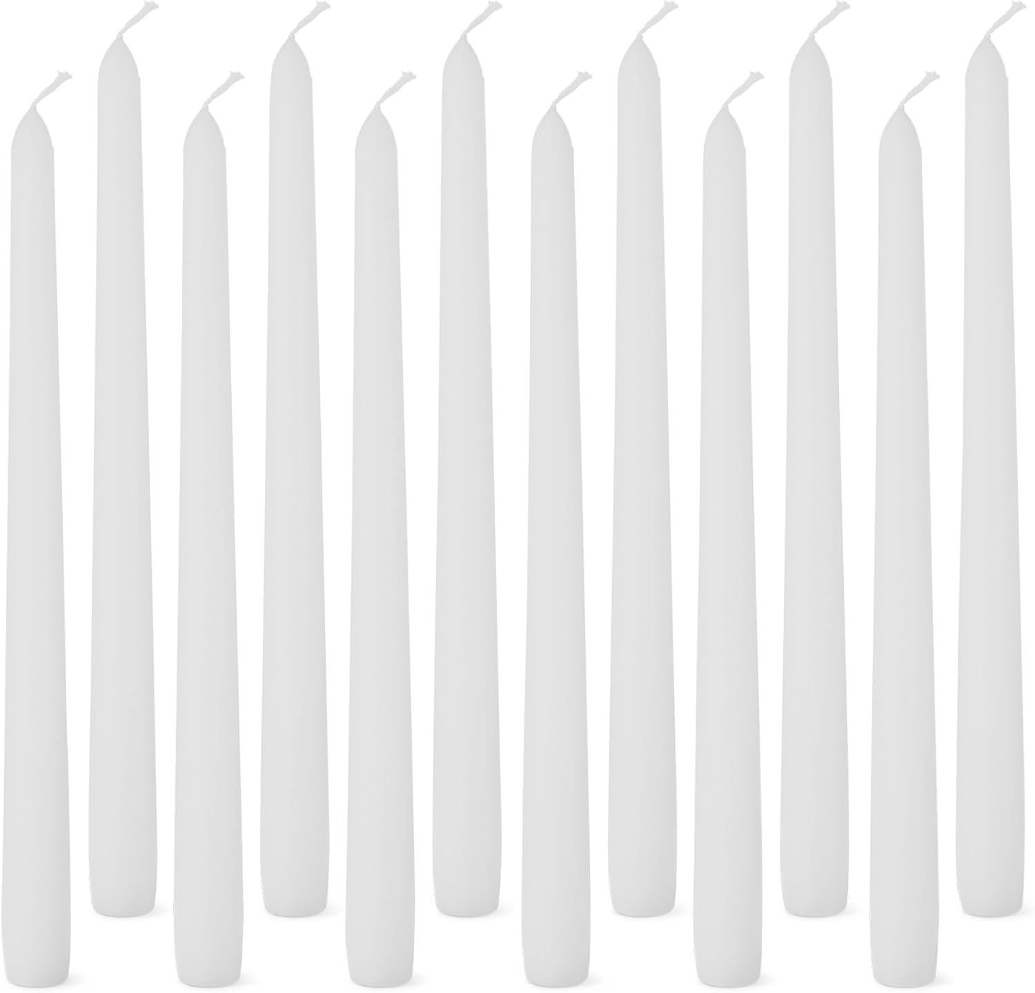Twelve White Unscented Taper Candles